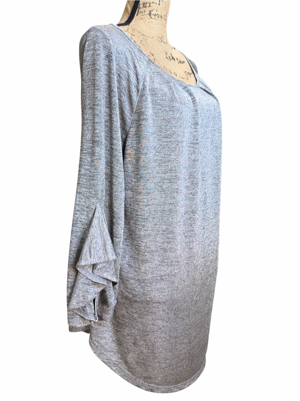 7th Avenue Design Studio Women's Heather Gray Ruffle-Sleeve Tunic EC  Size XL - Picture 2 of 6